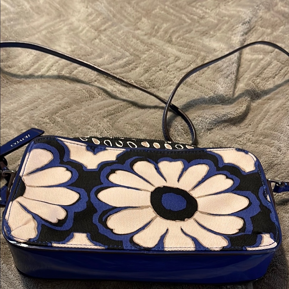Coach Blue and Black Crossbody Bag with Floral Design